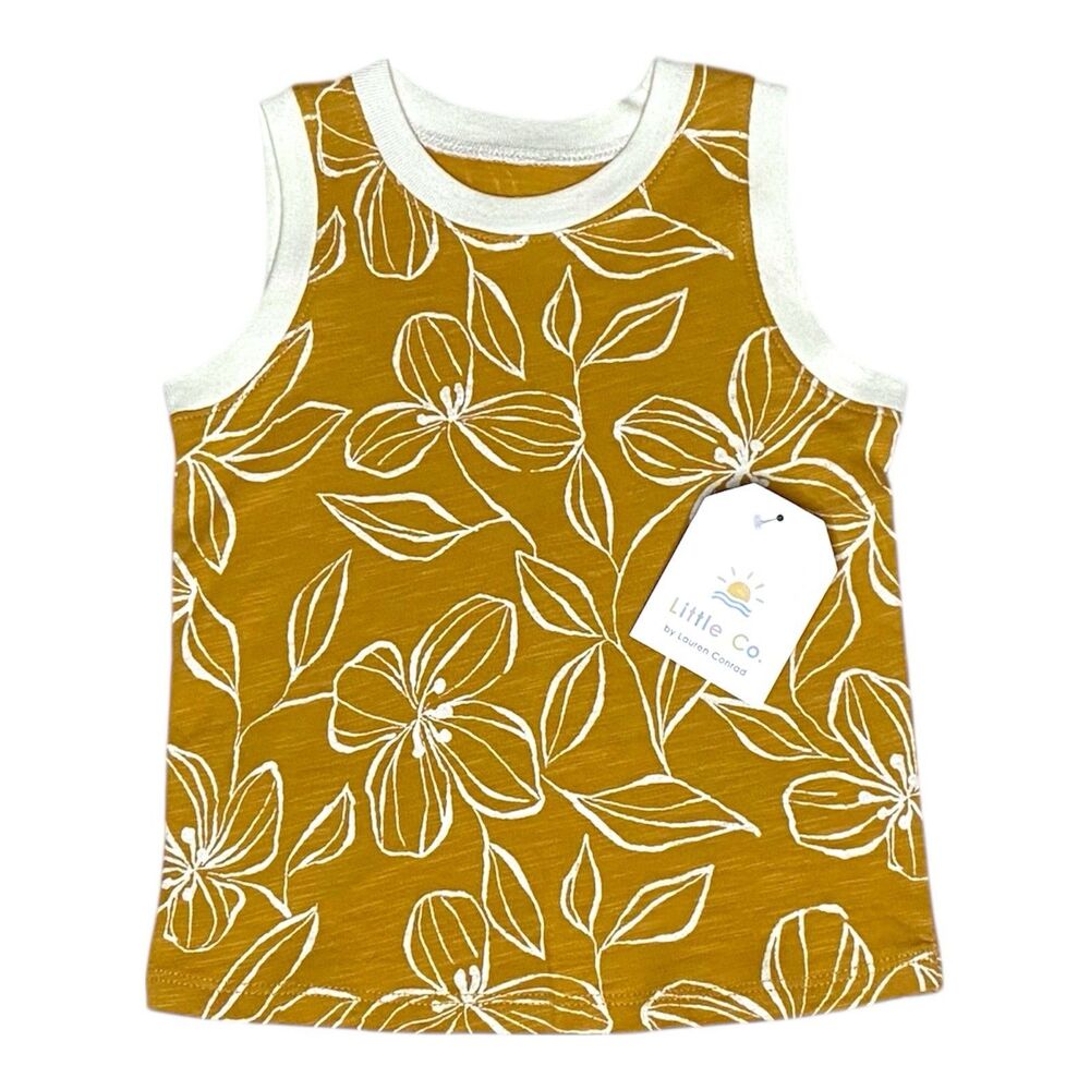 NEW Little Co. By Lauren Conrad Mustard Yellow Tropical Flower Muscle Tank 12M